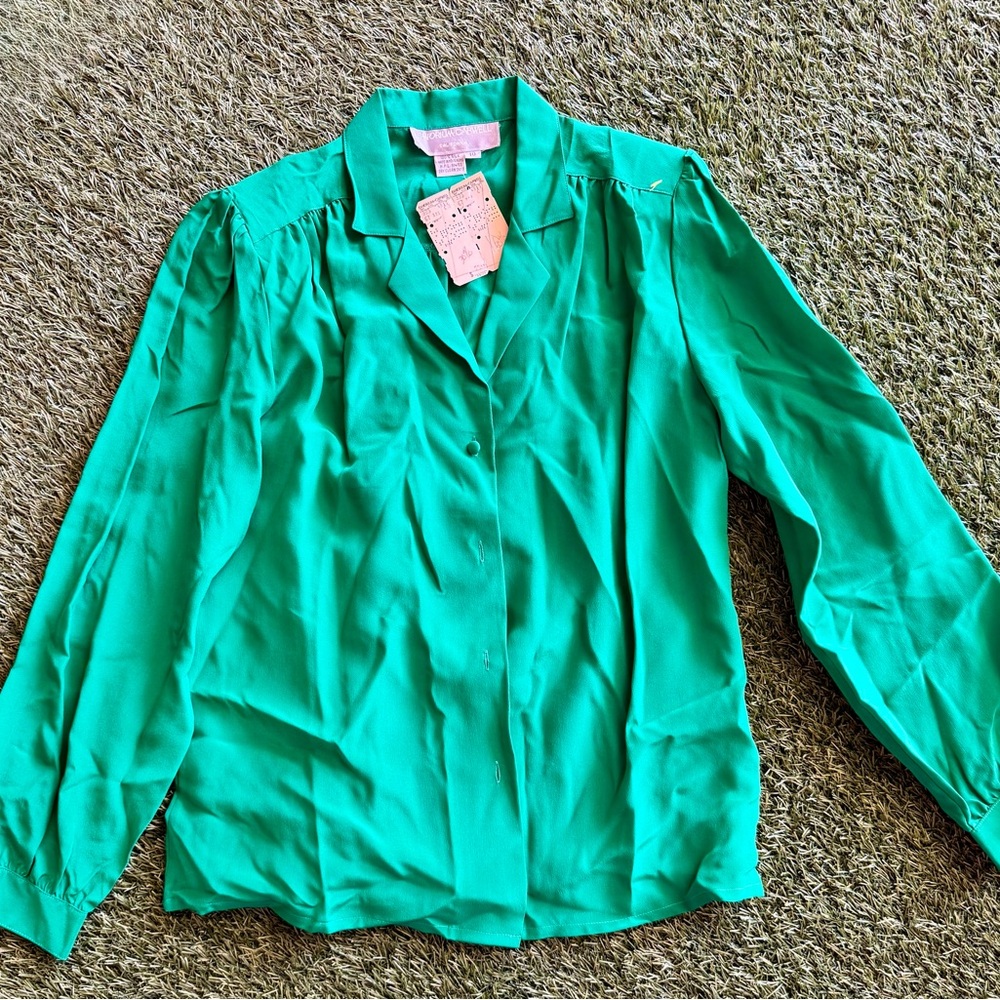 Vintage Elegant Green Women's Blouse Size 10